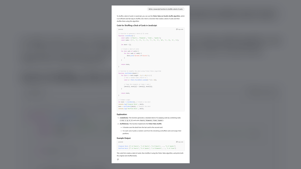 A ChatGPT coding prompt with a JavaScript answer.