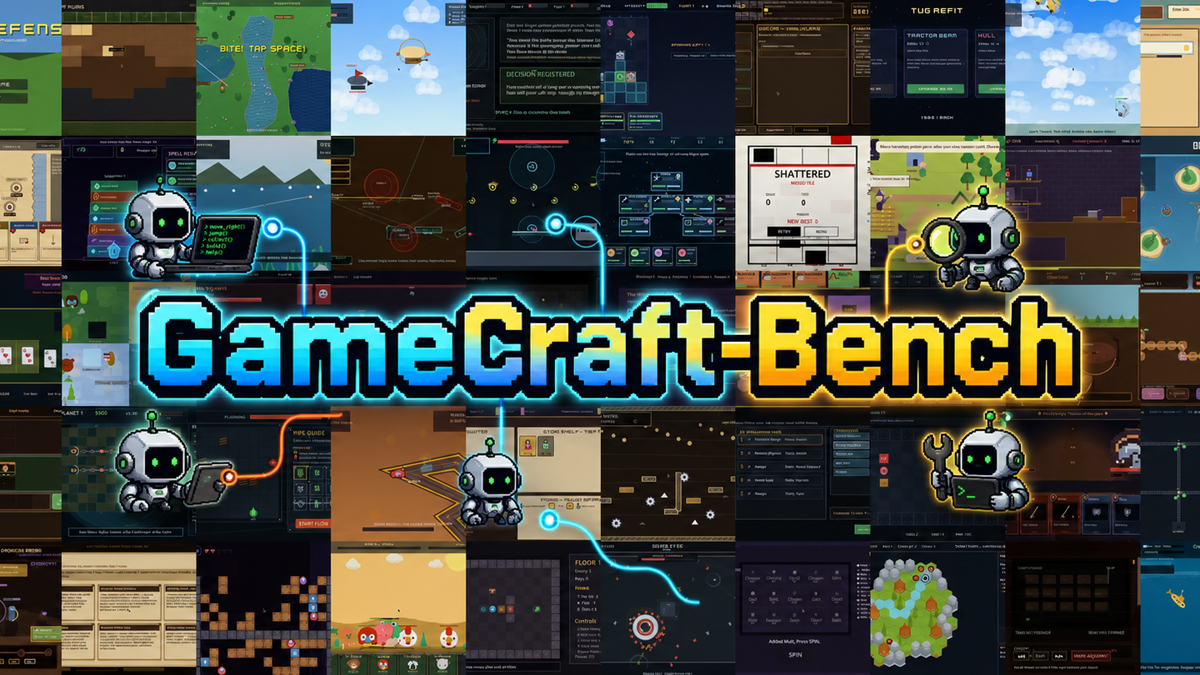 GameCraft-Bench project image showing a collage of generated game screenshots around the GameCraft-Bench title.