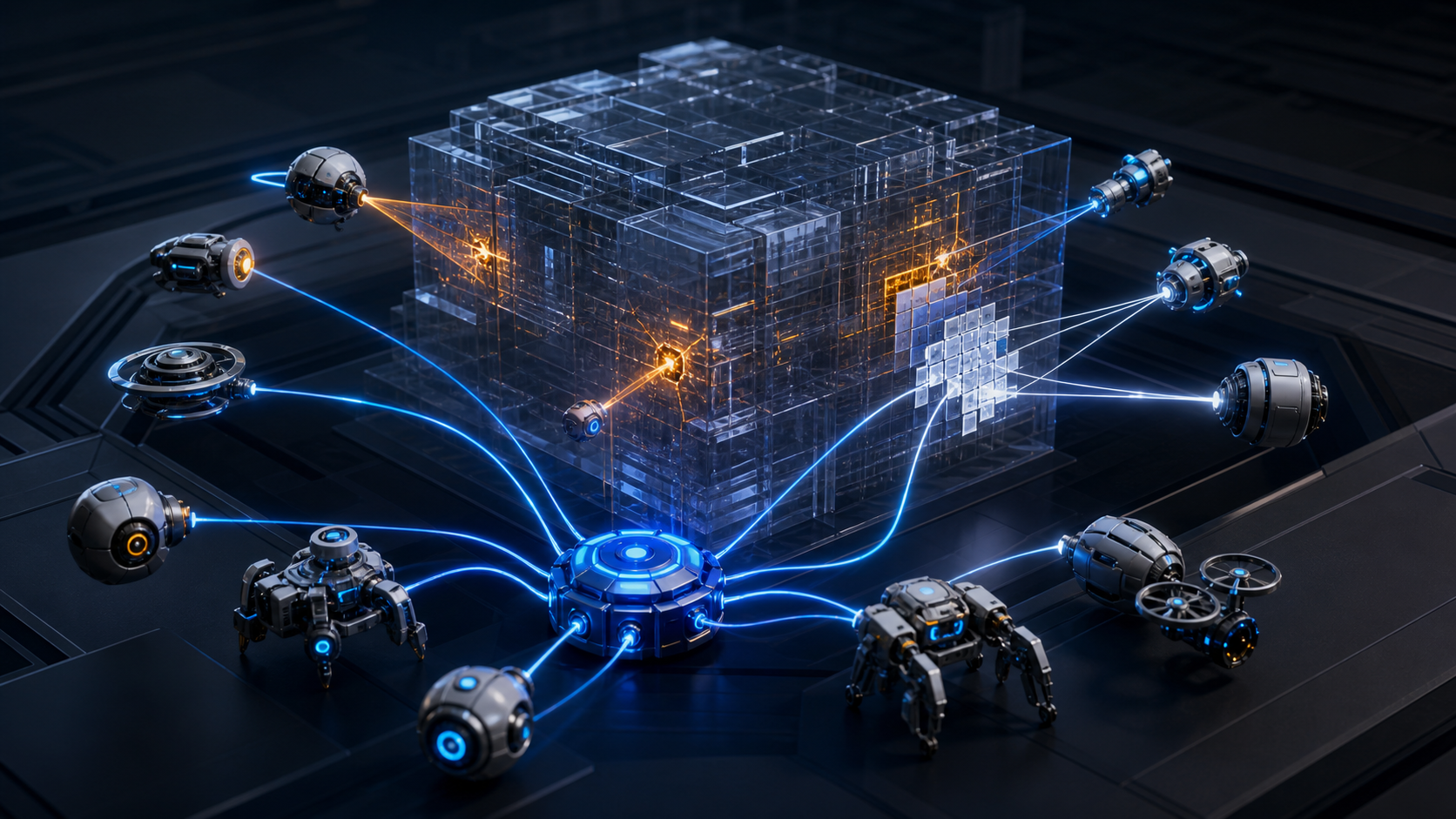 Small inspection machines find, verify, and repair glowing flaws in a transparent software structure.